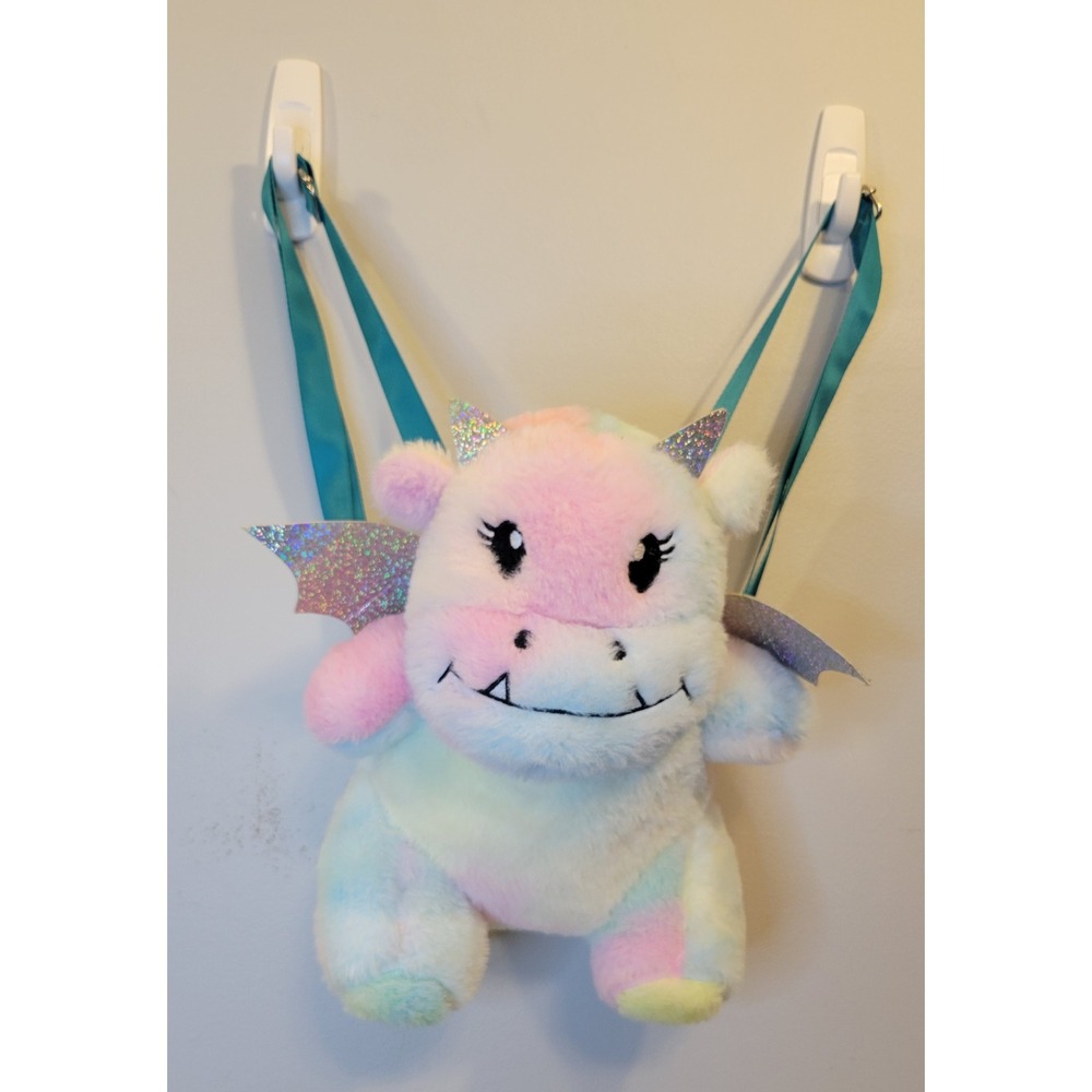 LASR Twinkle Wing Dragon Plush Backpack Pastel Rainbow Rave Festival Bag 12"